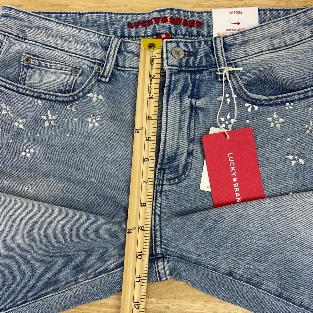 NEW Lucky‎ Brand The Baggy Wide Leg Crystal Studded High-Rise Womens 8/29 R $129